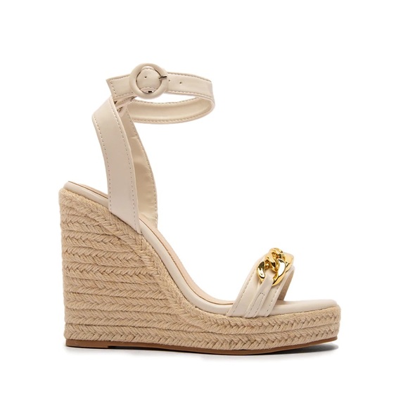Off White Ankle Strap Espadrille Wedges - Picture 4 of 8